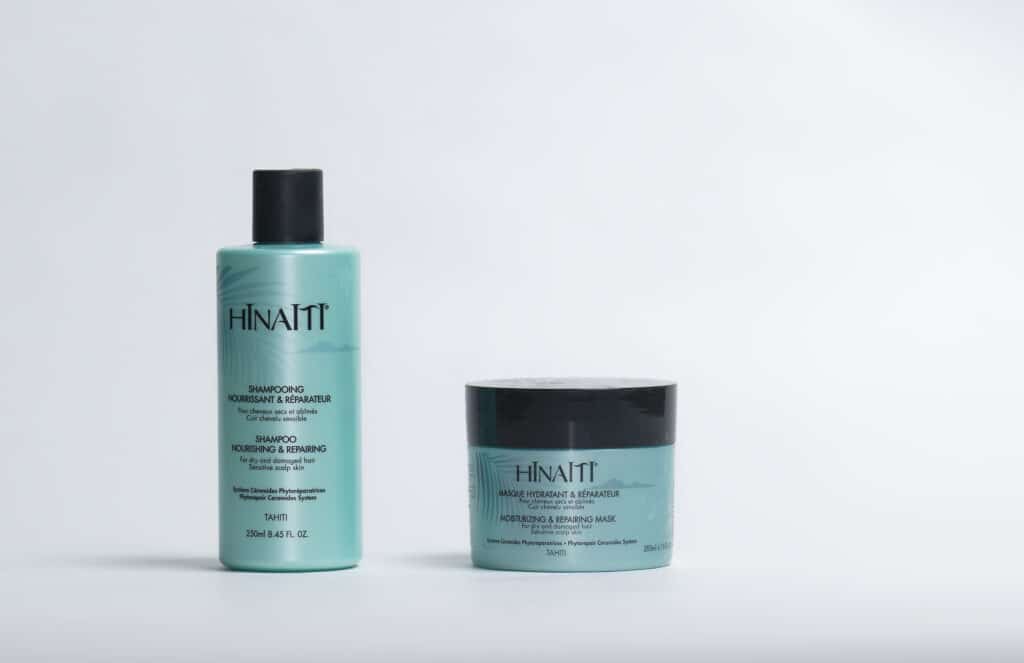 Shampoing nourrissant et  réparateur, Masque d'Hinaiti, soins inspirés de la Polynésie. Photo : Philippe Lim
